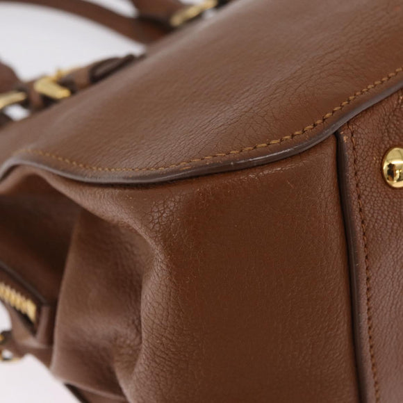 Miu Miu Hand Bag Leather 2way Brown Gold Auth 167898A