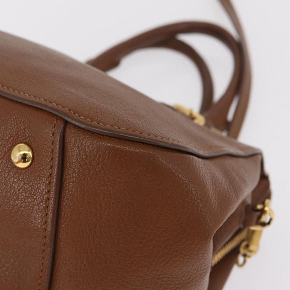 Miu Miu Hand Bag Leather 2way Brown Gold Auth 167898A