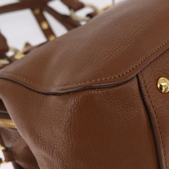 Miu Miu Hand Bag Leather 2way Brown Gold Auth 167898A