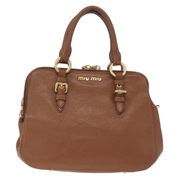 Miu Miu Hand Bag Leather 2way Brown Gold Auth 167898A