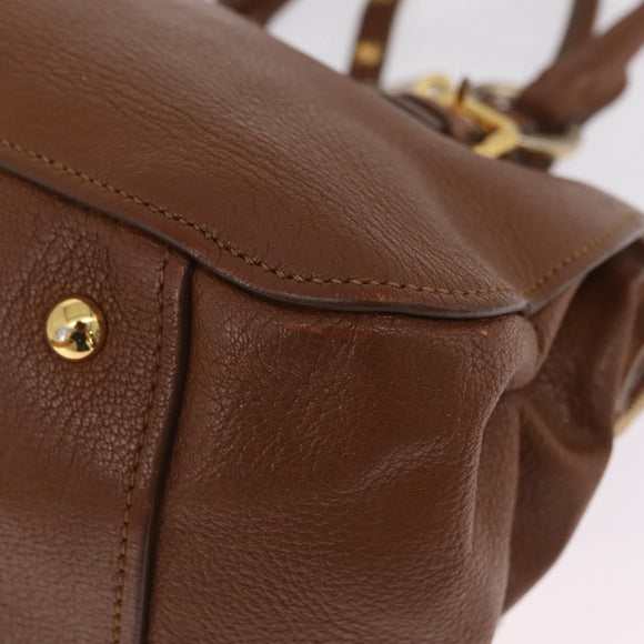Miu Miu Hand Bag Leather 2way Brown Gold Auth 167898A
