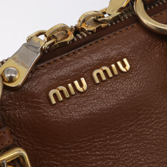 Miu Miu Hand Bag Leather 2way Brown Gold Auth 167898A