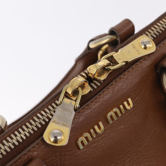Miu Miu Hand Bag Leather 2way Brown Gold Auth 167898A