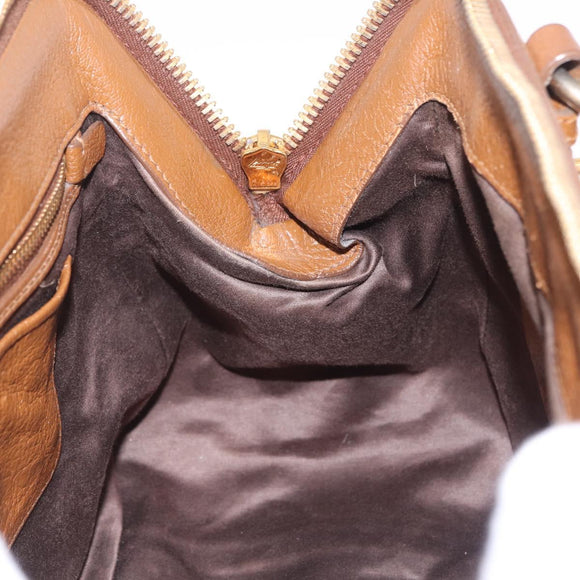 Miu Miu Hand Bag Leather 2way Brown Gold Auth 167898A