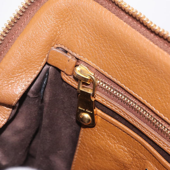 Miu Miu Hand Bag Leather 2way Brown Gold Auth 167898A