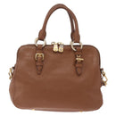 Miu Miu Hand Bag Leather 2way Brown Gold Auth 167898A-3