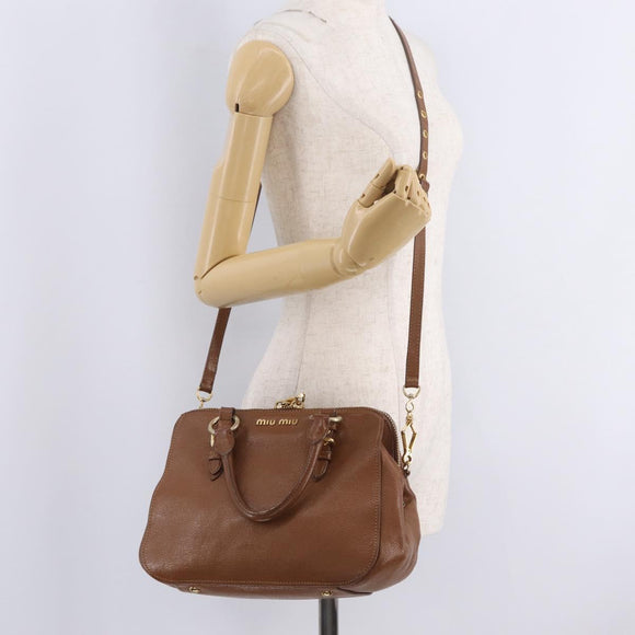 Miu Miu Hand Bag Leather 2way Brown Gold Auth 167898A