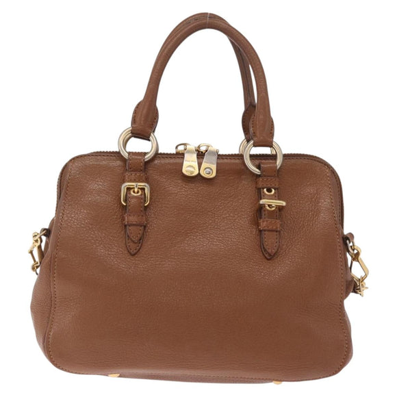 Miu Miu Hand Bag Leather 2way Brown Gold Auth 167898A