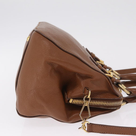Miu Miu Hand Bag Leather 2way Brown Gold Auth 167898A