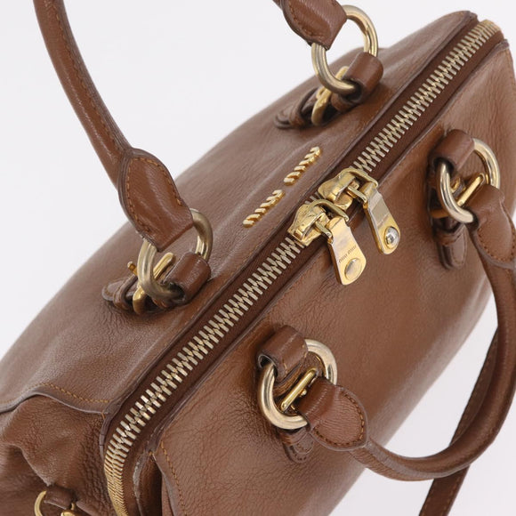Miu Miu Hand Bag Leather 2way Brown Gold Auth 167898A