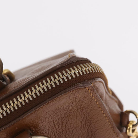 Miu Miu Hand Bag Leather 2way Brown Gold Auth 167898A