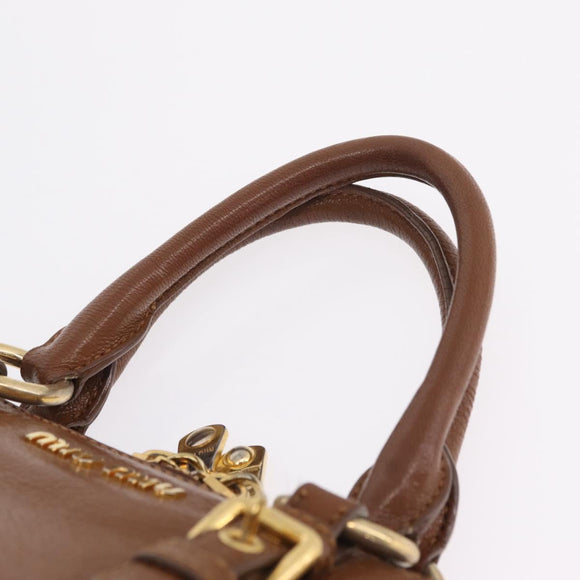 Miu Miu Hand Bag Leather 2way Brown Gold Auth 167898A