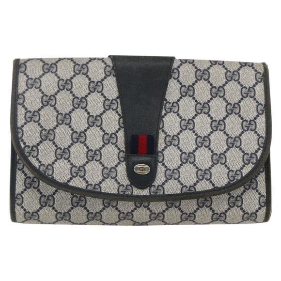 GUCCI GG Supreme Sherry Line Clutch Bag PVC Navy Gold 89 01 030 Auth 167905