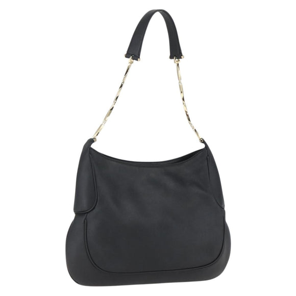 Salvatore Ferragamo Chain Shoulder Bag Leather Black Gold Auth 167918