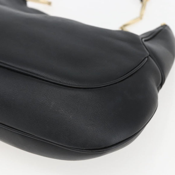 Salvatore Ferragamo Chain Shoulder Bag Leather Black Gold Auth 167918