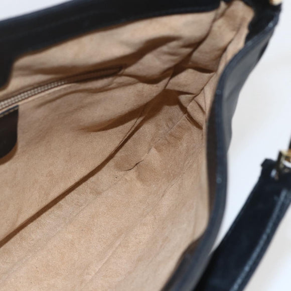 Salvatore Ferragamo Chain Shoulder Bag Leather Black Gold Auth 167918