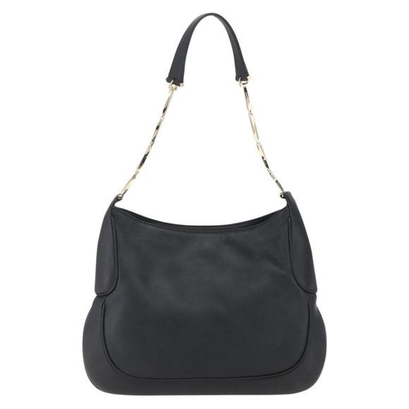 Salvatore Ferragamo Chain Shoulder Bag Leather Black Gold Auth 167918