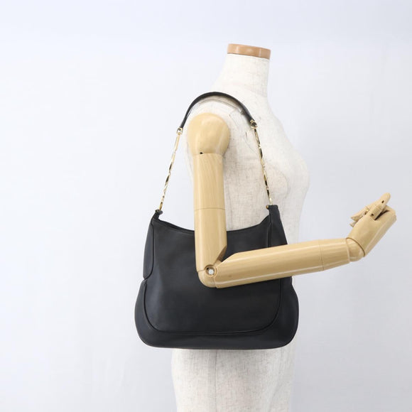 Salvatore Ferragamo Chain Shoulder Bag Leather Black Gold Auth 167918