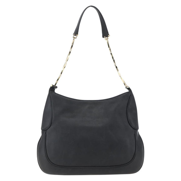 Salvatore Ferragamo Chain Shoulder Bag Leather Black Gold Auth 167918