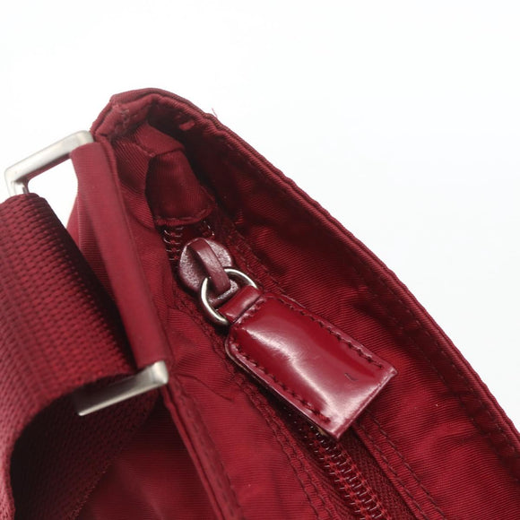 PRADA Shoulder Bag Nylon Red Silver Auth 167920