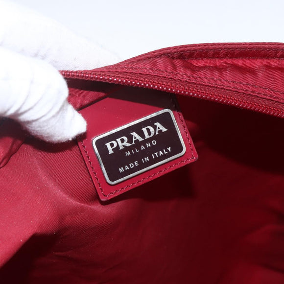 PRADA Shoulder Bag Nylon Red Silver Auth 167920