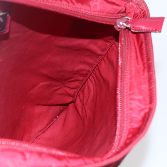 PRADA Shoulder Bag Nylon Red Silver Auth 167920