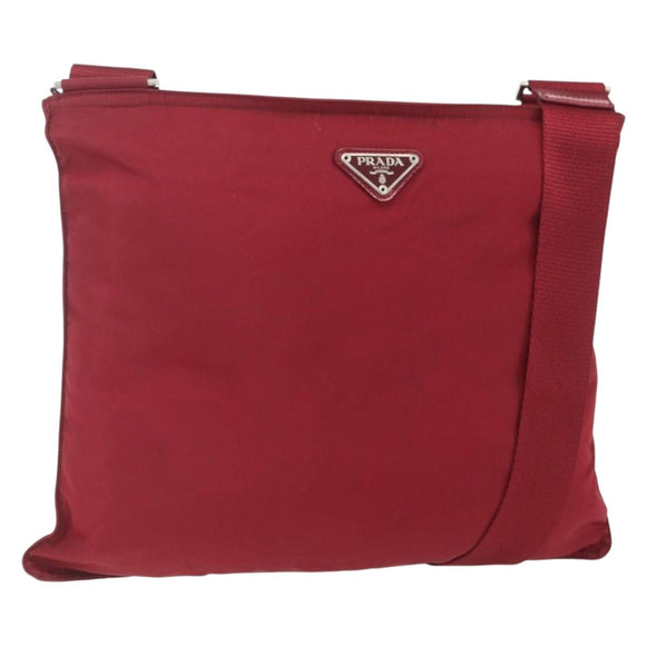 PRADA Shoulder Bag Nylon Red Silver Auth 167920