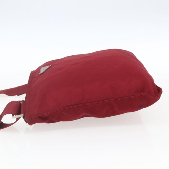 PRADA Shoulder Bag Nylon Red Silver Auth 167920