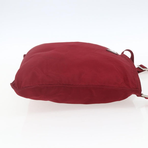 PRADA Shoulder Bag Nylon Red Silver Auth 167920