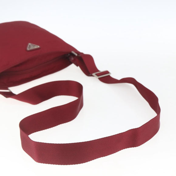 PRADA Shoulder Bag Nylon Red Silver Auth 167920