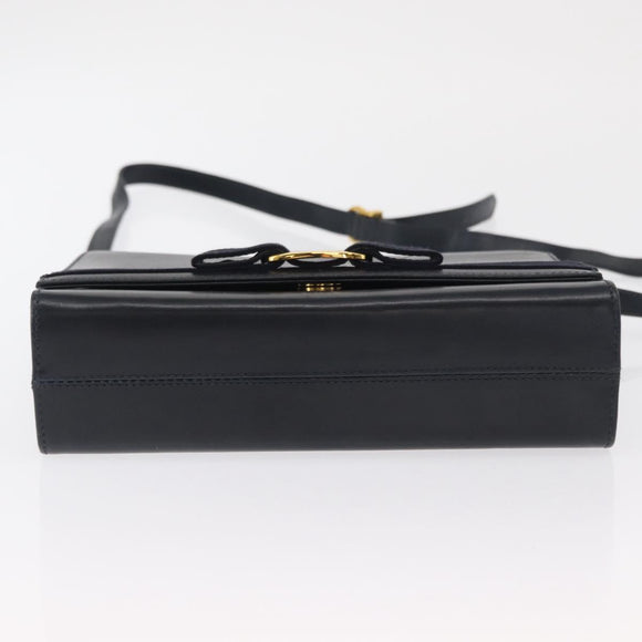 Salvatore Ferragamo Vala Shoulder Bag Leather Navy Gold Auth 167921