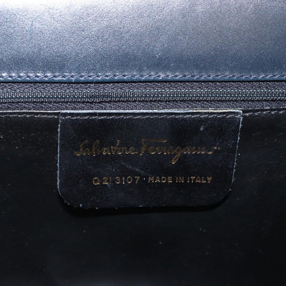 Salvatore Ferragamo Vala Shoulder Bag Leather Navy Gold Auth 167921