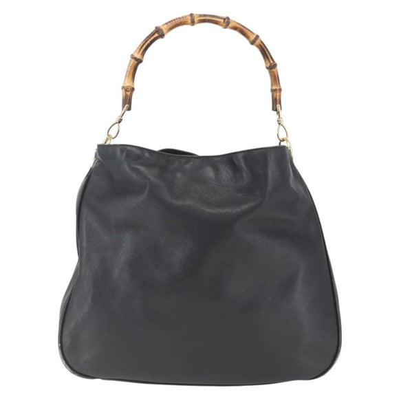 GUCCI Bamboo Shoulder Bag Leather 2way Black Gold 001 1577 Auth 167922
