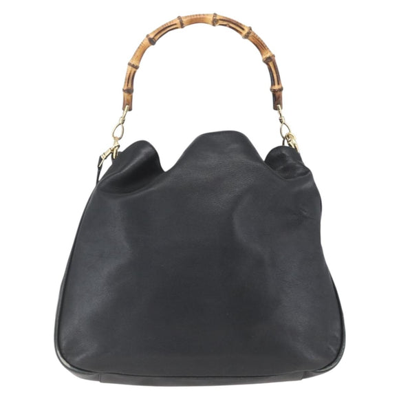 GUCCI Bamboo Shoulder Bag Leather 2way Black Gold 001 1577 Auth 167922