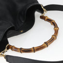 GUCCI Bamboo Shoulder Bag Leather 2way Black Gold 001 1577 Auth 167922-7