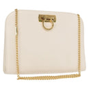 Salvatore Ferragamo Gancini Chain Shoulder Bag Leather White Gold Auth 167924-1