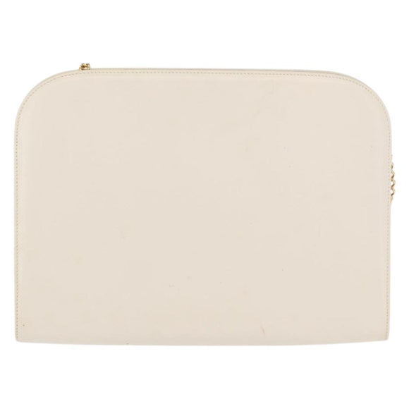 Salvatore Ferragamo Gancini Chain Shoulder Bag Leather White Gold Auth 167924