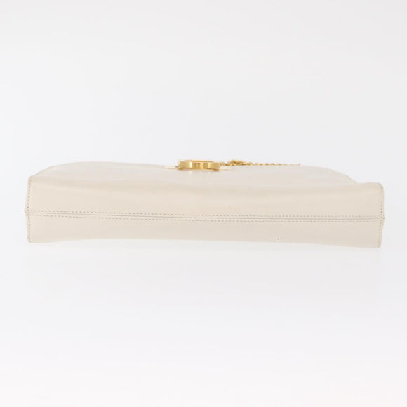 Salvatore Ferragamo Gancini Chain Shoulder Bag Leather White Gold Auth 167924