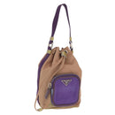PRADA Hand Pouch Nylon Beige Silver Auth 167929-1