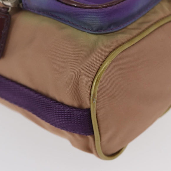 PRADA Hand Pouch Nylon Beige Silver Auth 167929
