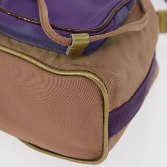 PRADA Hand Pouch Nylon Beige Silver Auth 167929