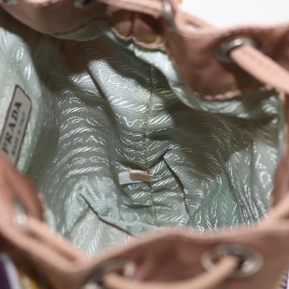 PRADA Hand Pouch Nylon Beige Silver Auth 167929