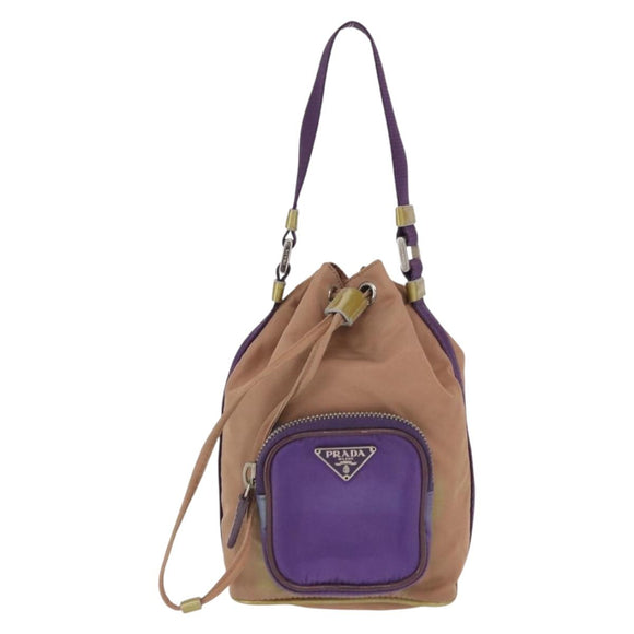 PRADA Hand Pouch Nylon Beige Silver Auth 167929