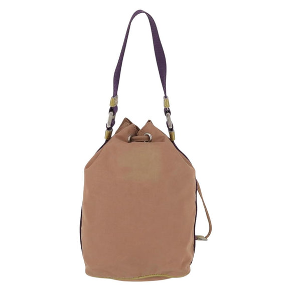 PRADA Hand Pouch Nylon Beige Silver Auth 167929