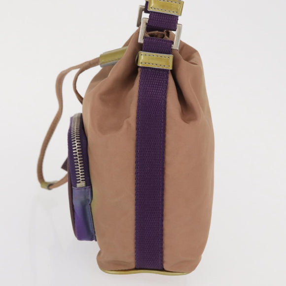PRADA Hand Pouch Nylon Beige Silver Auth 167929