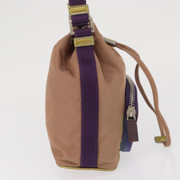 PRADA Hand Pouch Nylon Beige Silver Auth 167929