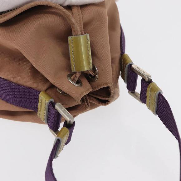 PRADA Hand Pouch Nylon Beige Silver Auth 167929