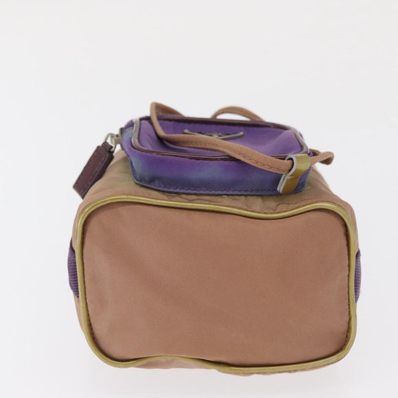 PRADA Hand Pouch Nylon Beige Silver Auth 167929