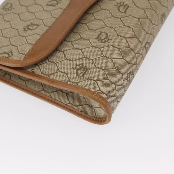 Christian Dior Honeycomb Canvas Chain Shoulder Bag PVC Beige Gold Auth 167930