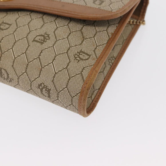 Christian Dior Honeycomb Canvas Chain Shoulder Bag PVC Beige Gold Auth 167930